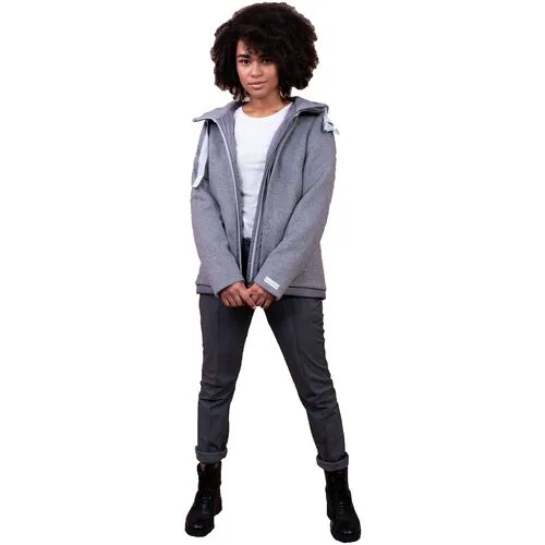 Куртка  J-Splash, демисезон/зима, средней длины, силуэт прямой, капюшон, карманы, несъемный капюшон, трикотажная, утепленная, размер 48, серый