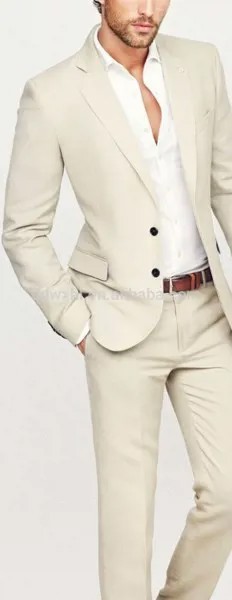 Новый Кремовый мужской костюм, облегающий смокинг для жениха, деловой мужской костюм для жениха, Свадебный костюм, 2 шт.