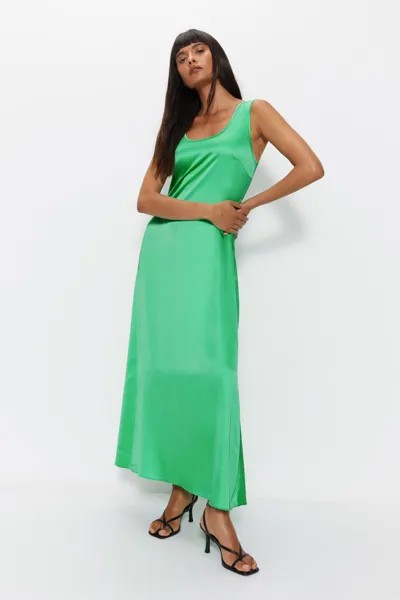 Атласное платье-комбинация миди с круглым вырезом Warehouse, зеленый