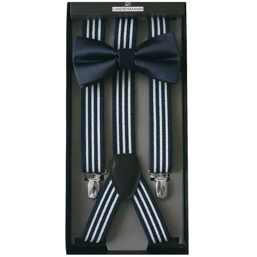 Подтяжки мужские и галстук-бабочка Lindenmann синие в полоску, комплект, арт.980102
