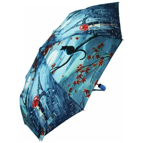 Зонт Rainbrella, автомат, 3 сложения, купол 98 см., 9 спиц, система «антиветер», чехол в комплекте, для женщин, голубой