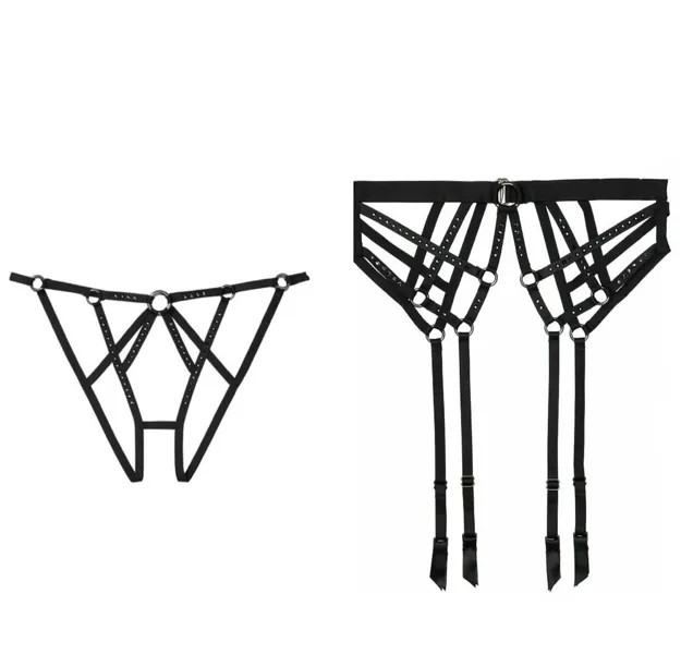 Victorias Secret Swarovski, комплект из 2 предметов с ремешками и вырезами Cheekini + подвязки, черный