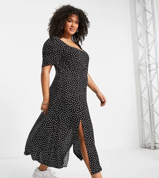Платье макси с чашечками и принтом в горошек ASOS DESIGN Curve-Разноцветный