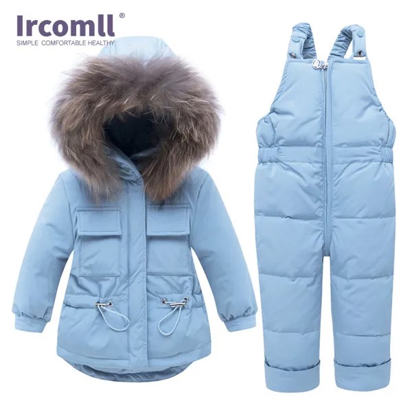 Зимний теплый костюм Ircomll для России, детская одежда, пальто с капюшоном из натурального меха, пуховик для детей, зимняя одежда для мальчиков