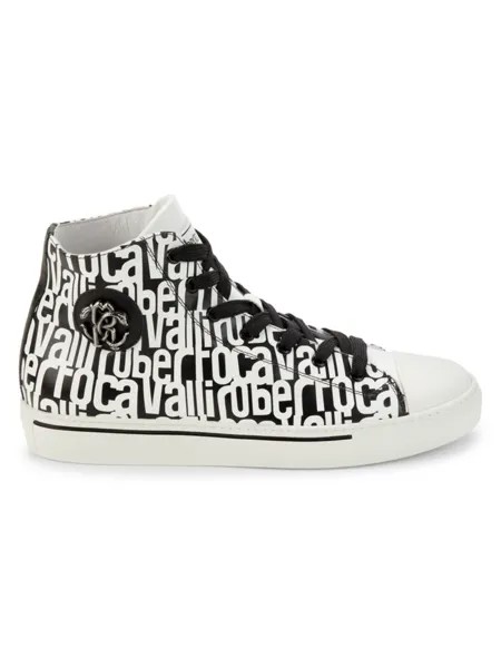 Высокие кожаные кроссовки с логотипом Roberto Cavalli, цвет Black White
