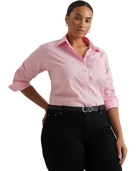 Рубашка LAUREN Ralph Lauren Plus-Size Relaxed Fit Striped Broadcloth Shirt, цвет Pink/White Multi