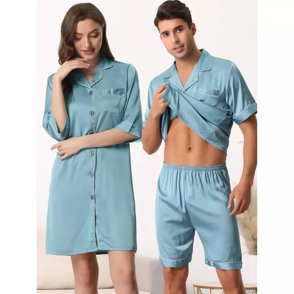 Мужские атласные пижамные комплекты на пуговицах, рубашка с коротким рукавом и шорты, одежда для сна cheibear