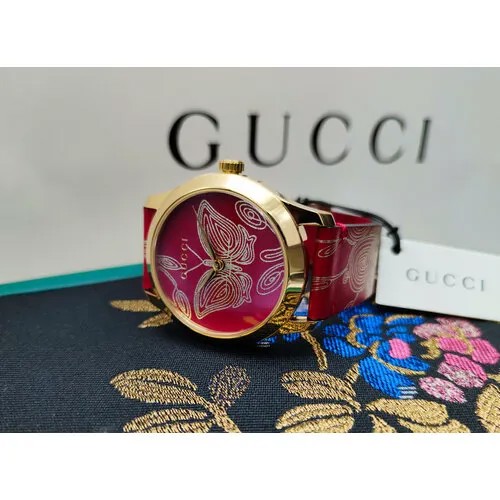 Наручные часы GUCCI Часы женские Gucci G-Timeless YA1264054. Наручные кварцевые часы производства Швейцария, бордовый, золотой