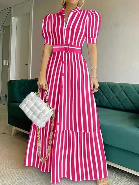 Платье-рубашка Shein Privé в полоску, розовый