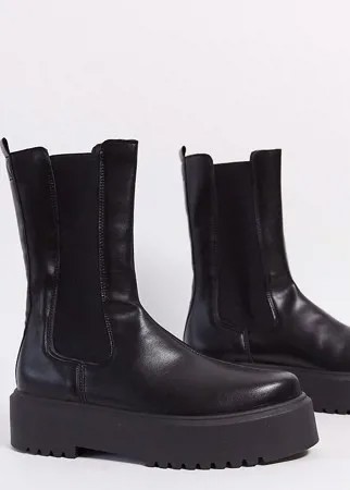 Черные ботинки челси для широкой стопы на массивной подошве ASOS DESIGN-Черный цвет