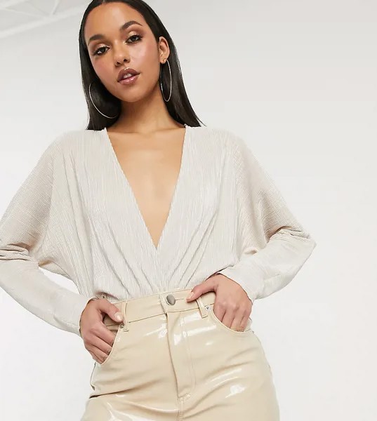 Боди темного цвета слоновой кости с глубоким вырезом ASOS DESIGN Tall-Бежевый