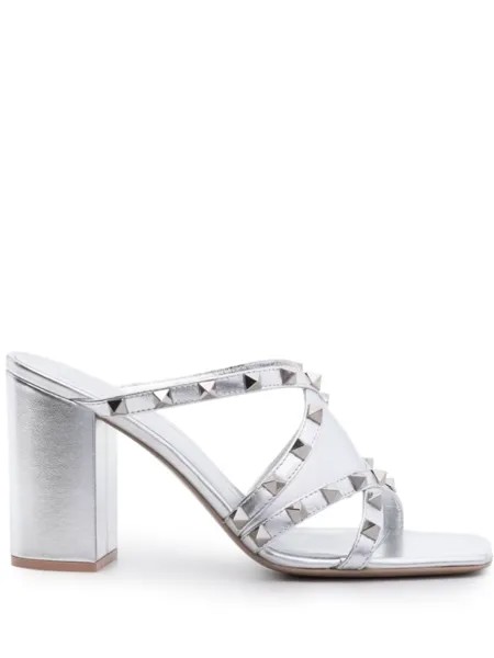 Valentino Garavani босоножки Rockstud с эффектом металлик, серебристый