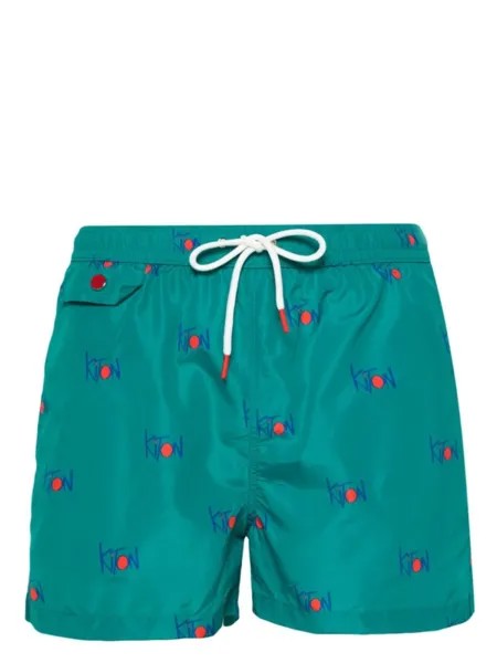 Kiton плавки-шорты с логотипом, зеленый