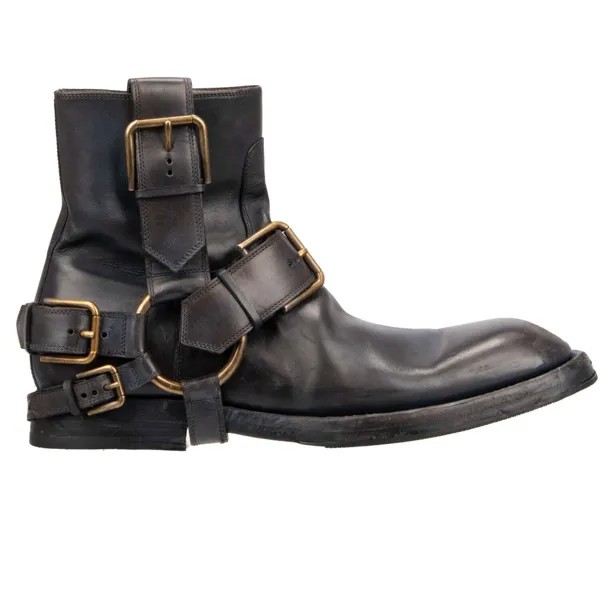 DOLCE - GABBANA Кожаные ботинки с металлической пряжкой Туфли серого цвета 44 США 11 12897