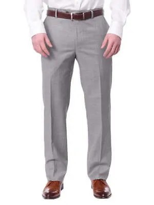 Мужские классические однотонные светло-серые шерстяные классические брюки с плоской передней частью