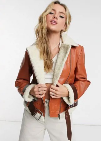 Светло-коричневая куртка из кожи с отделкой овчиной Bolongaro Trevor Hazel-Оранжевый цвет