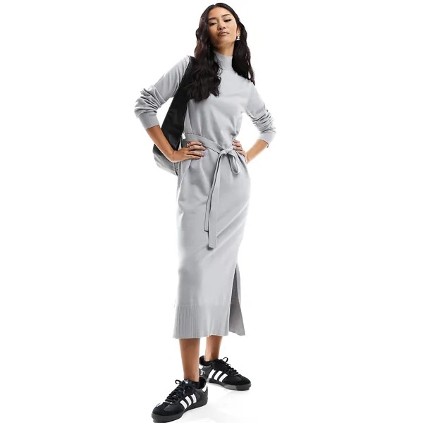 Платье New Look Belted Knitted Midi, серый