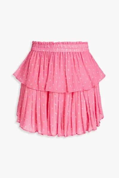 Многоярусная мини-юбка из жоржета в горошек Loveshackfancy, розовый
