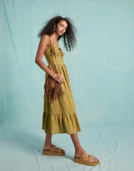 Сарафан макси с корсетом и завязками спереди Miss Selfridge цвета хаки