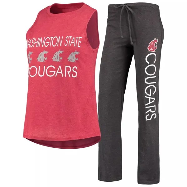Женский комплект для сна с майкой и брюками Concepts Sport малиновый/темно-угольный комплект Washington State Cougars Team