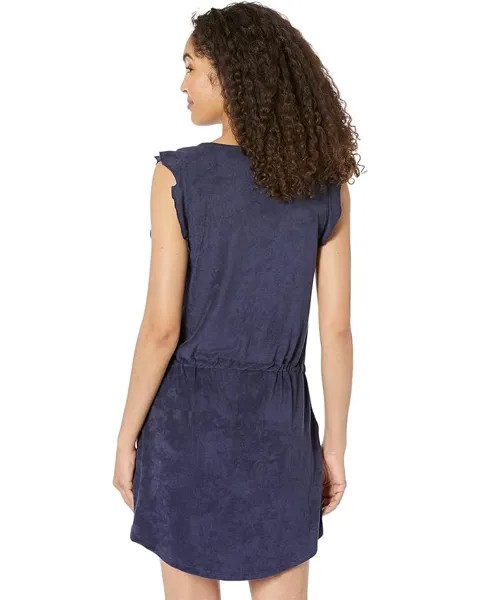 Платье Lilla P Flutter Sleeve Terry Cloth Drawstring Dress, темно-синий