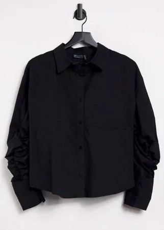 Хлопковая рубашка черного цвета с вырезом с кулиской на спине ASOS DESIGN-Черный цвет