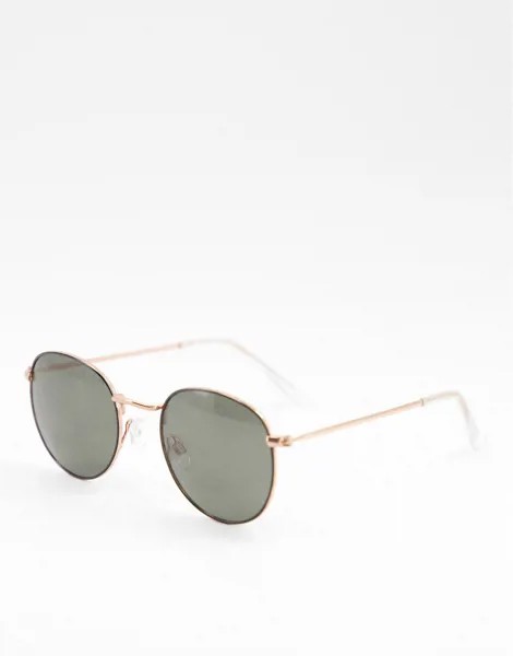 Круглые солнцезащитные очки в металлической черно-золотистой оправе ASOS DESIGN-Разноцветный