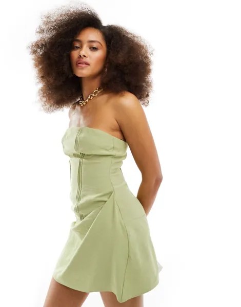 Цветное льняное платье-бандо с защипами ASOS DESIGN