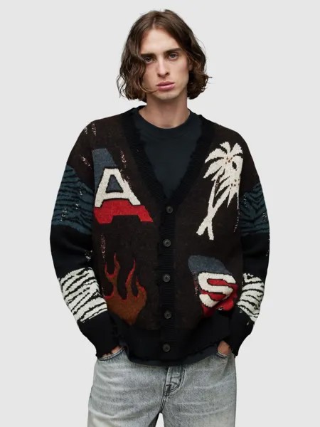 Жаккардовый кардиган AllSaints Moto, черный