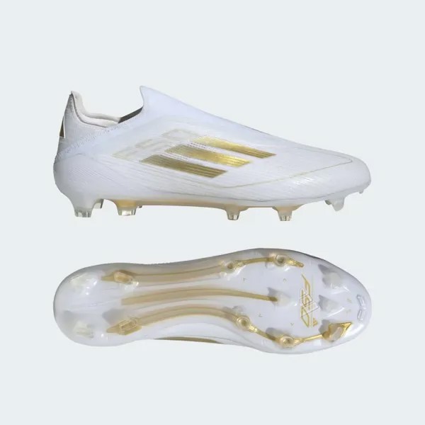 Футбольные бутсы для твердого грунта без шнурков F50 Elite Adidas, цвет Cloud White/Gold Metallic/Cloud White