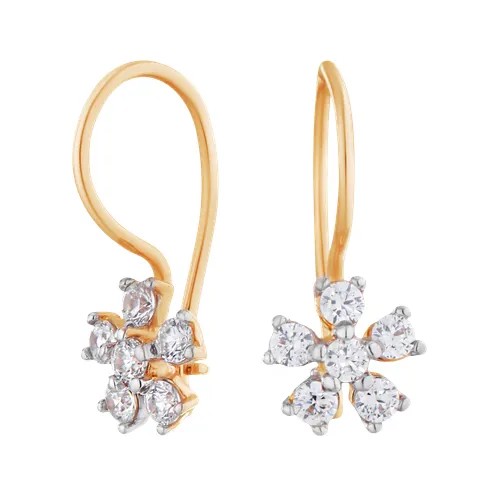 Серьги Ювелир Карат 1125388, красное золото, 585 проба, фианит, золотой