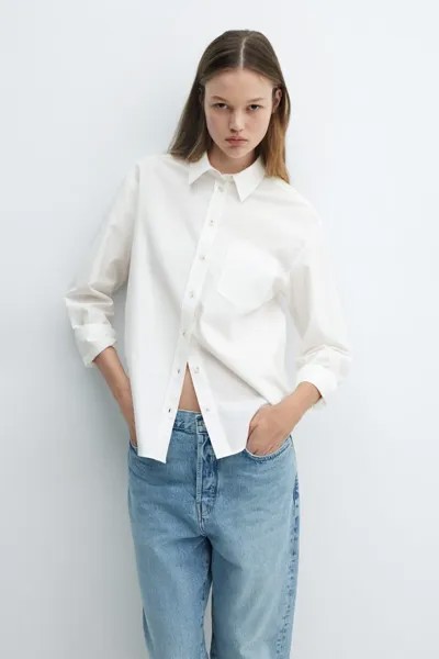 Рубашка из мраморного хлопка с карманом Mango, белый
