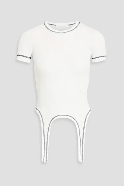 Укороченная футболка из хлопкового джерси в рубчик HELMUT LANG, белый