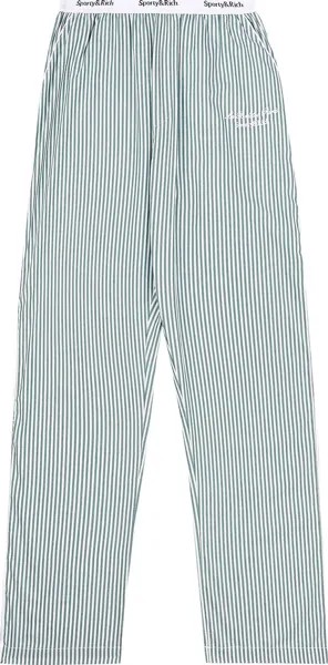 Брюки Sporty & Rich Faubourg Pyjama 'White/Green Striped', белый