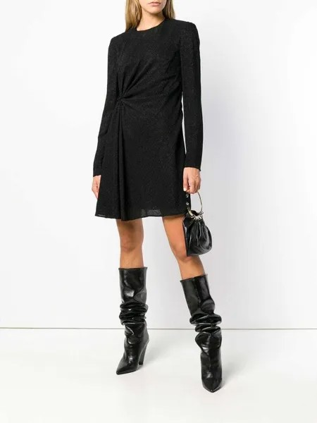 SAINT LAURENT YSL Черное, серебристое и металлизированное жаккардовое вязаное платье с круглым вырезом 38 6US