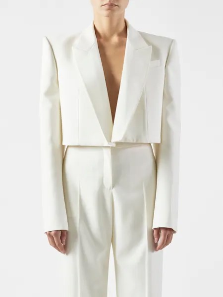 Укороченный пиджак из шерсти и твила Alexander McQueen, белый