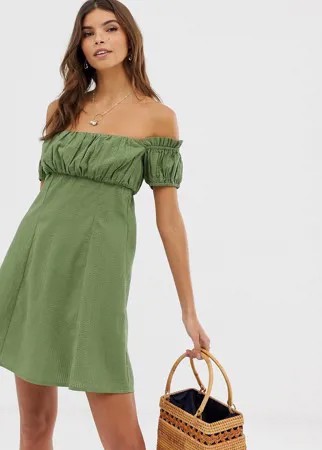 Сарафан мини с открытыми плечами и сборками на груди ASOS DESIGN-Зеленый
