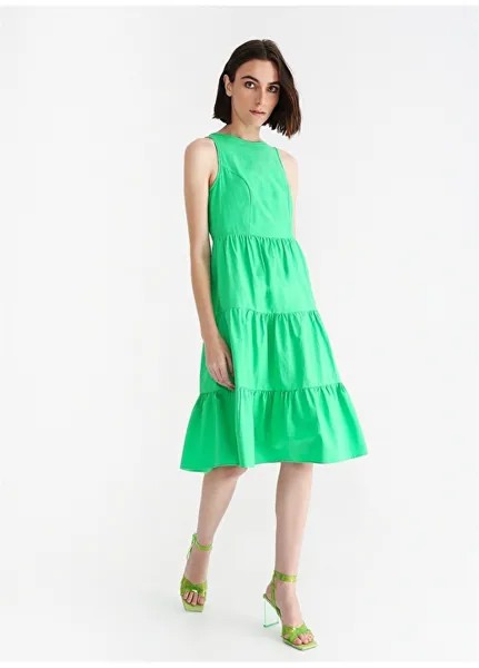 Зеленое женское платье миди без рукавов с круглым вырезом Aeropostale
