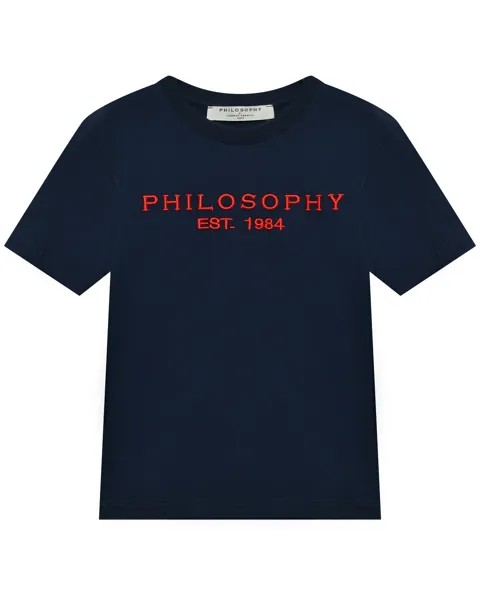 Футболка с вышитым красным лого Philosophy di Lorenzo Serafini Kids