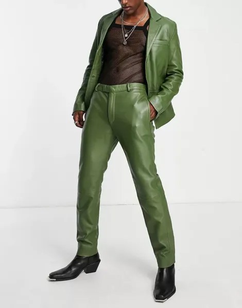 Зеленые кожаные костюмные брюки Bolongaro Trevor