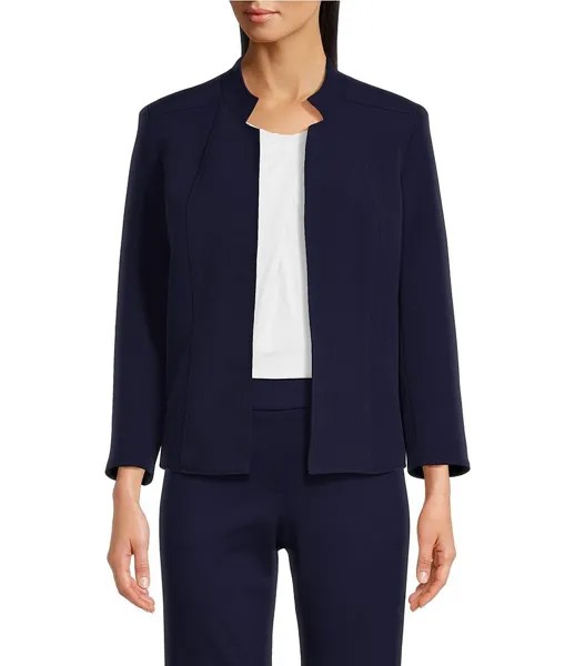 Куртка Anne Klein из крепа с воротником-стойкой и открытым передом, длинными рукавами, синий