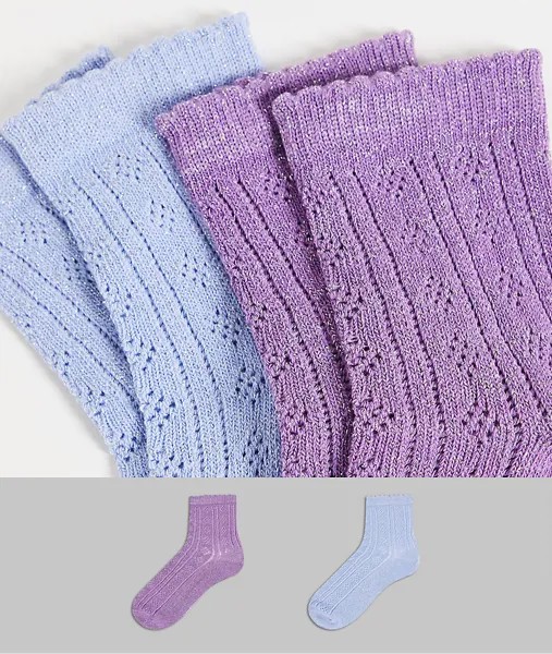 Набор из 2 пар носков до щиколотки с пелериной синих и фиолетовых оттенков с блестками и зубчатым краем ASOS DESIGN-Разноцветный