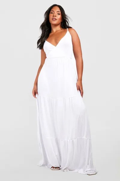 Многоярусное платье макси из джерси с бретелями Plus boohoo, белый
