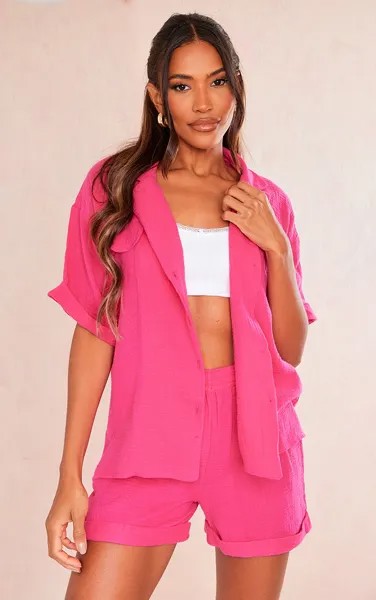 PrettyLittleThing Ярко-розовые воздушные шорты из хлопковой марли большого размера с отворотом
