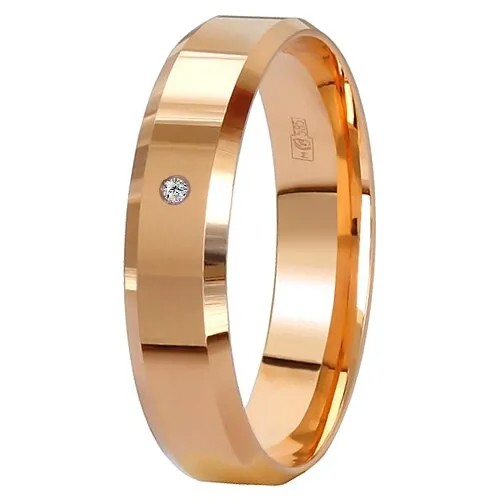 Кольцо обручальное Юверос, красное золото, 585 проба, бриллиант, размер 15, красный