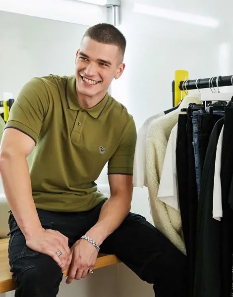 Футболка-поло оливкового цвета с логотипом-зеброй PS Paul Smith-Зеленый цвет