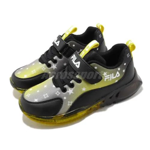 Fila J851X Черная желтая детская дошкольная спортивная обувь с подсветкой на ремешке