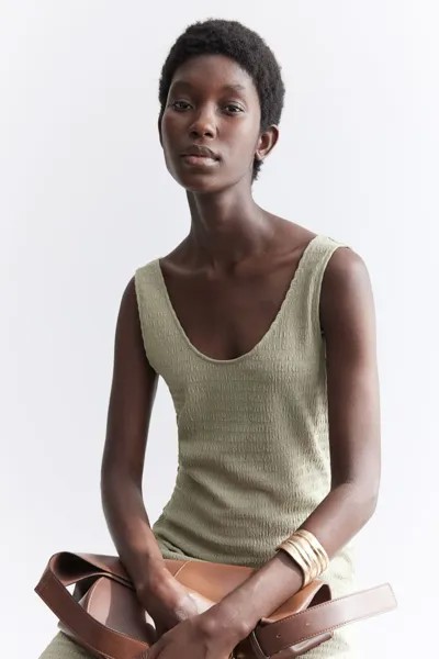 Платье макси из структурированного трикотажа H&M, хаки