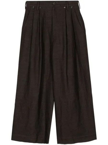 Ziggy Chen linen wide-leg trousers, коричневый