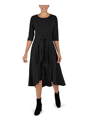 ROBBIE BEE Женское черное платье миди с рукавом 3/4 на работу + расклешенное платье L